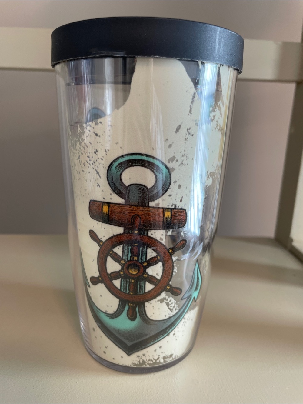 Tervis Tumbler insulated Nautical Anchor 16 oz with lid - Teal and Blue NEW